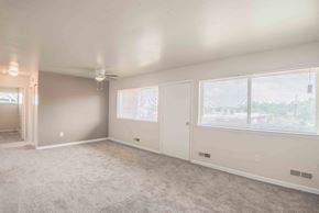Baltimore apartment for rent - A spacious room with a carpeted floor and a ceiling fan.