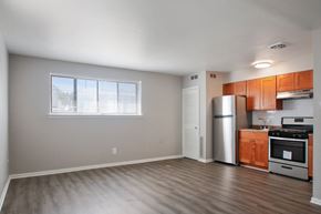 Philadelphia apartment for rent - A kitchen with wooden cabinets and stainless steel appliances.