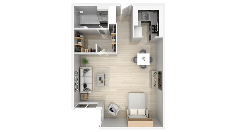 Floor plan for studio, 1 bath, 393 sqft