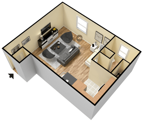Floor plan for studio, 1 bath, 430 sqft