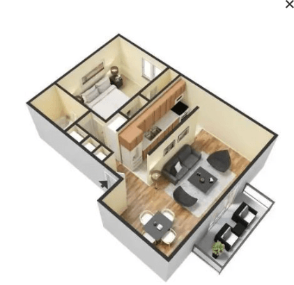Floor plan for 1 bed, 1 bath, 745 sqft