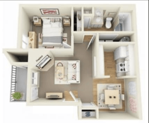 Floor plan for 1 bed, 1 bath, 650 sqft