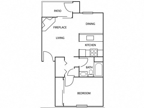 Floor plan for 1 bed, 1 bath, 700 sqft