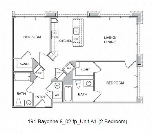 Floor plan for 2 beds, 2 baths, 1211 sqft