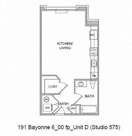 Floor plan for studio, 1 bath, 575 sqft