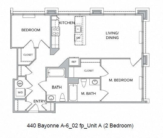 Floor plan for 2 beds, 2 baths, 1055 sqft
