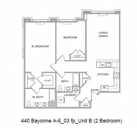Floor plan for 2 beds, 2 baths, 1370 sqft