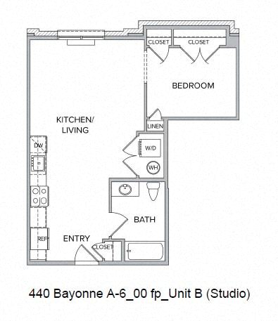 Floor plan for studio, 1 bath, 650 sqft