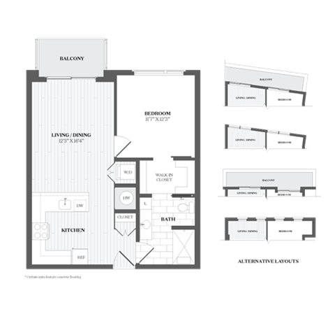 Floor plan for 1 bed, 1 bath, 759 sqft