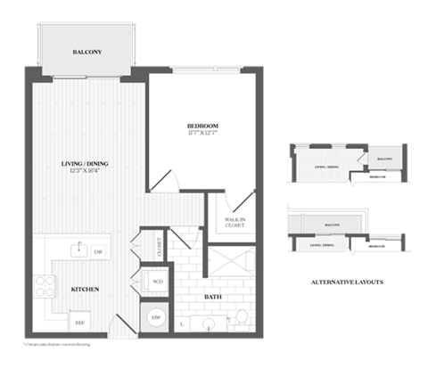 Floor plan for 1 bed, 1 bath, 737 sqft