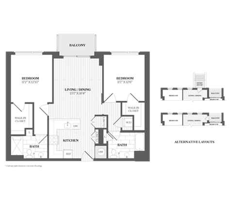 Floor plan for 2 beds, 2 baths, 1092 sqft