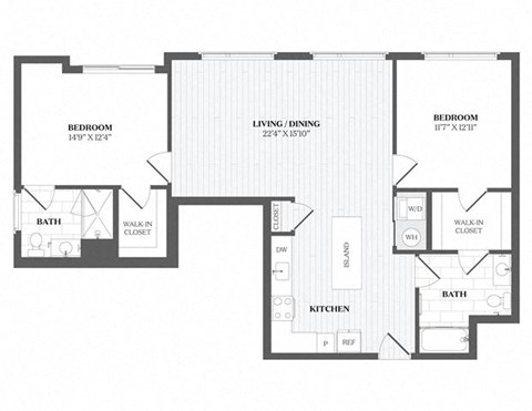 Floor plan for 2 beds, 2 baths, 1220 sqft