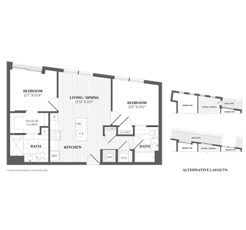 Floor plan for 2 beds, 2 baths, 904 sqft