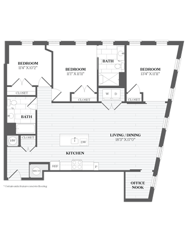 Floor plan for 3 beds, 2 baths, 1430 sqft