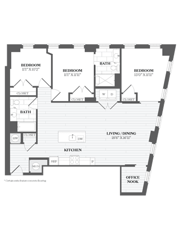 Floor plan for 3 beds, 2 baths, 1430 sqft