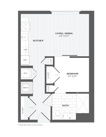 Floor plan for studio, 1 bath, 560 sqft
