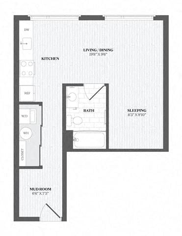 Floor plan for studio, 1 bath, 540 sqft