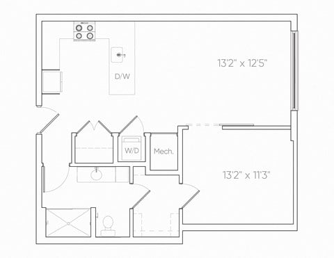 Floor plan for studio, 1 bath, 763 sqft