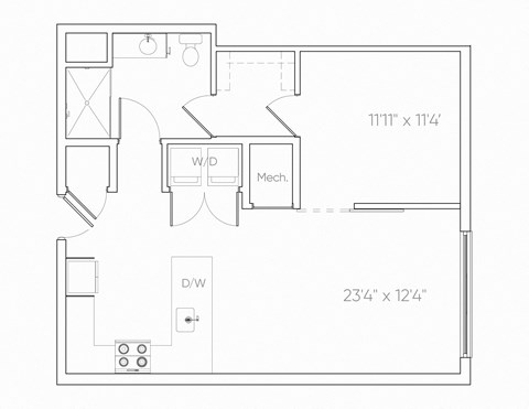 Floor plan for studio, 1 bath, 755 sqft