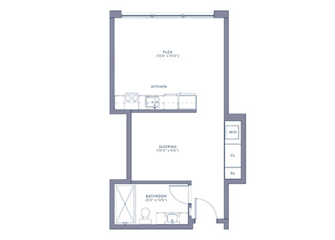 Floor plan for studio, 1 bath, 500 sqft
