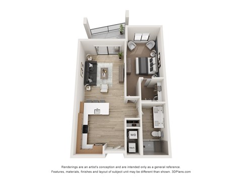 Floor plan for 1 bed, 1 bath, 771 sqft