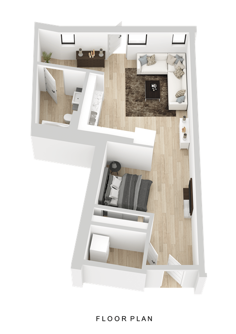 Floor plan for studio, 1 bath, 730 sqft