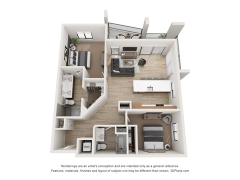 Floor plan for 2 beds, 2 baths, 1141 sqft