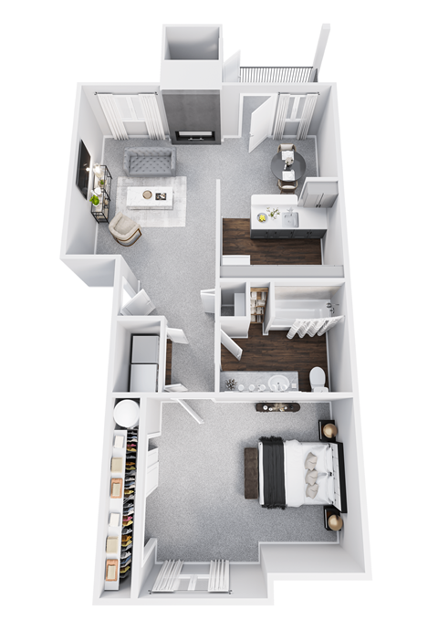 Floor plan for 1 bed, 1 bath, 670 sqft