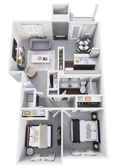 Floor plan for 2 beds, 1 bath, 905 sqft
