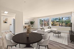 Issaquah apartment for rent - A modern dining room with a round table and chairs.