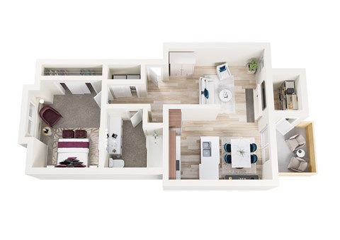 Floor plan for 1 bed, 1 bath, 700 sqft