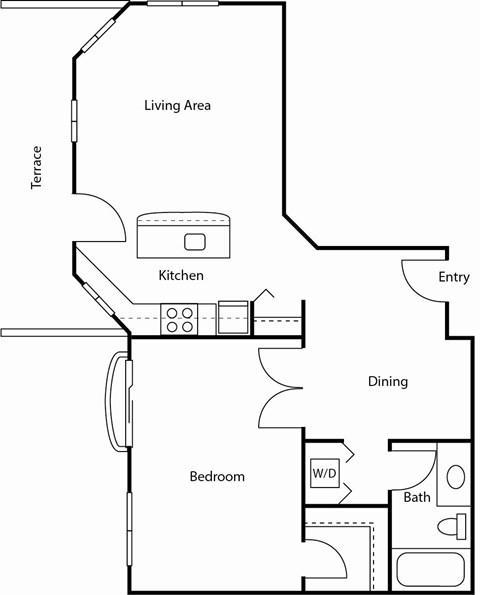 Floor plan for 1 bed, 1 bath, 500 sqft