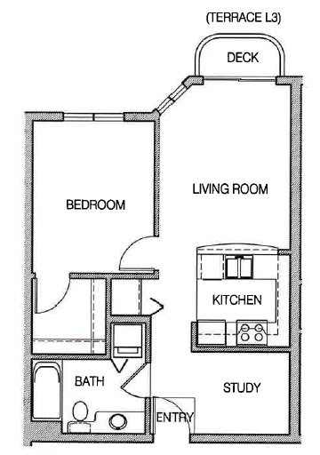 Floor plan for 1 bed, 1 bath, 620 sqft