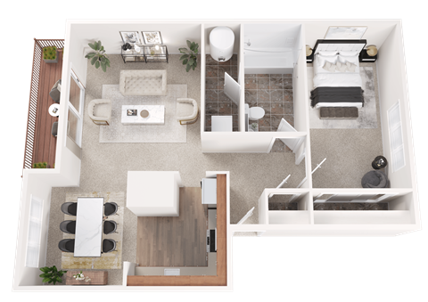 Floor plan for 1 bed, 1 bath, 725 sqft