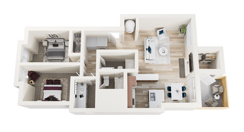 Floor plan for 2 beds, 2 baths, 1015 sqft