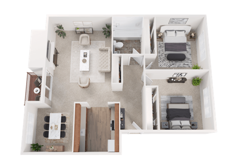 Floor plan for 2 beds, 1 bath, 900 sqft