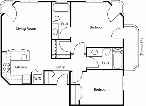 Floor plan for 2 beds, 2 baths, 855 sqft