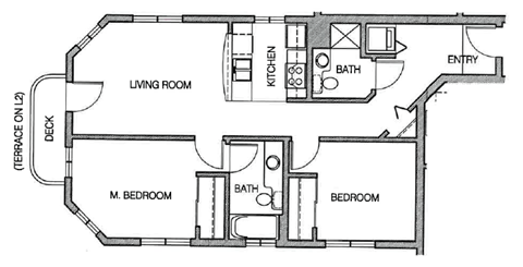 Floor plan for 2 beds, 2 baths, 860 sqft