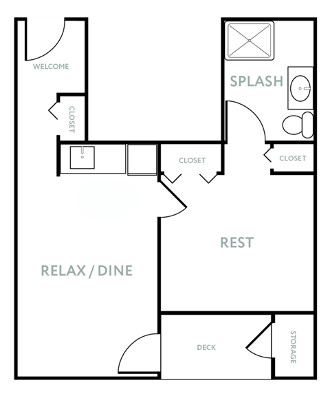Floor plan for 1 bed, 1 bath, 547 sqft
