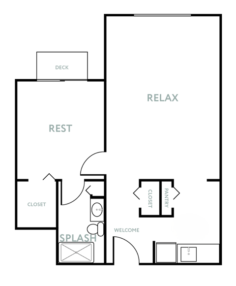 Floor plan for 1 bed, 1 bath, 625 sqft
