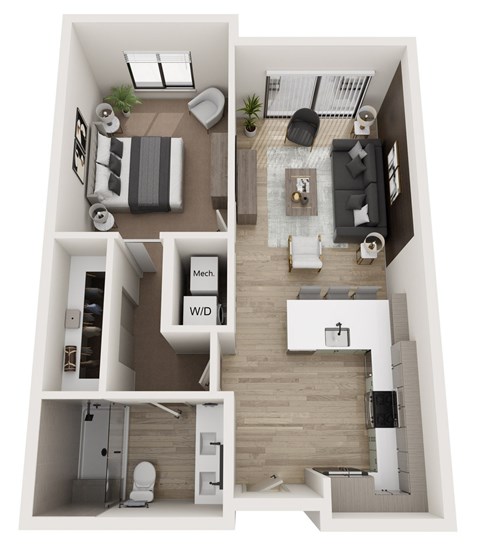 Floor plan for 1 bed, 1 bath, 774 sqft