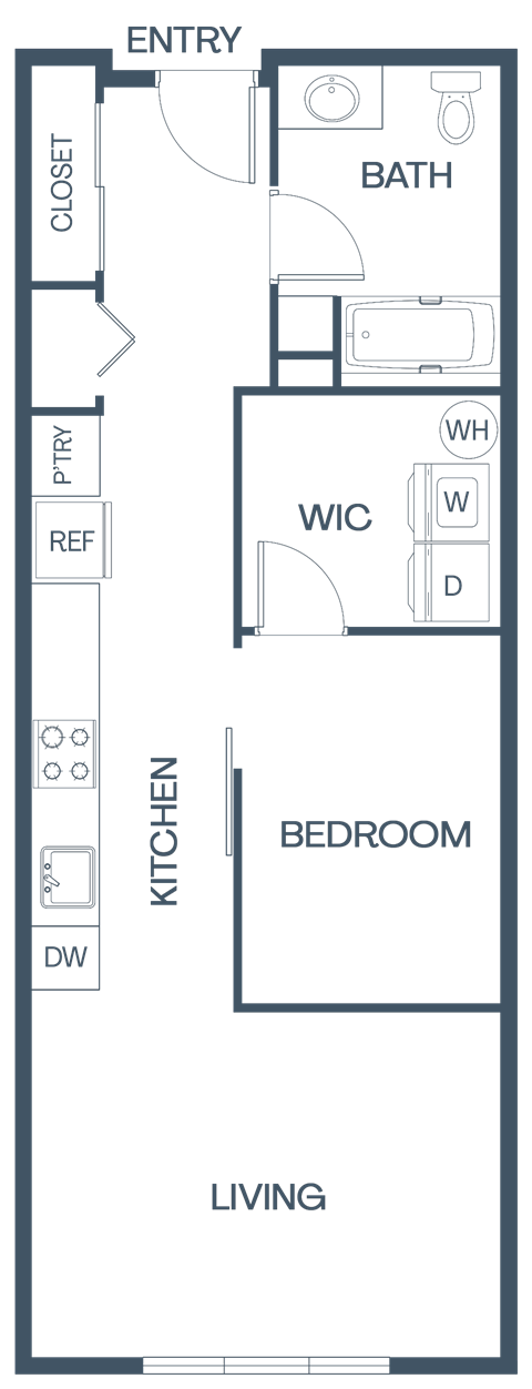 Floor plan for 1 bed, 1 bath, 695 sqft
