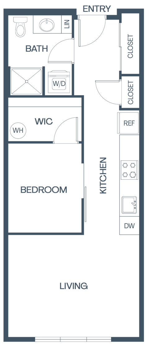 Floor plan for 1 bed, 1 bath, 582 sqft