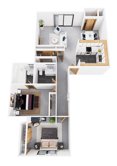 Floor plan for 2 beds, 1.5 baths, 1056 sqft