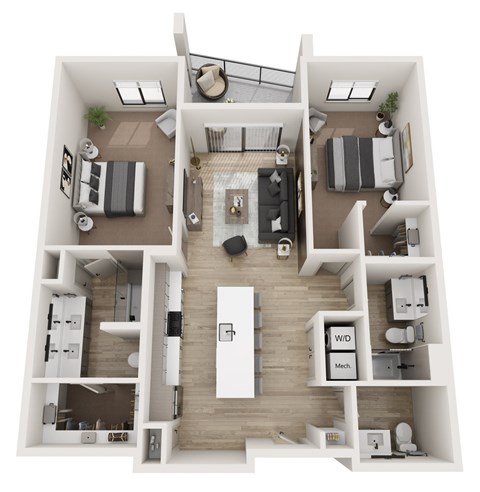Floor plan for 2 beds, 2.5 baths, 1312 sqft
