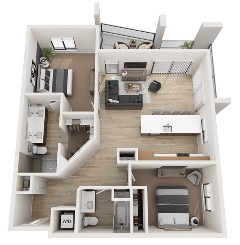 Floor plan for 2 beds, 2 baths, 1214 sqft
