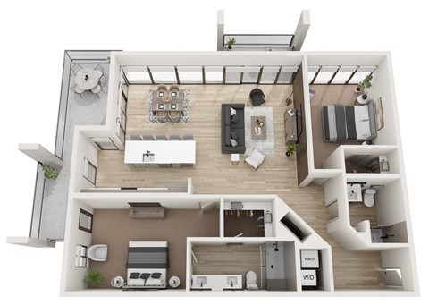 Floor plan for 2 beds, 2 baths, 1525 sqft