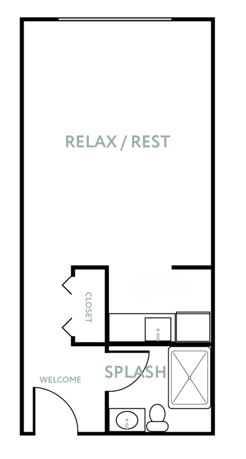 Floor plan for studio, 1 bath, 404 sqft