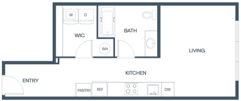 Floor plan for studio, 1 bath, 528 sqft