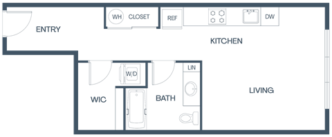 Floor plan for studio, 1 bath, 528 sqft